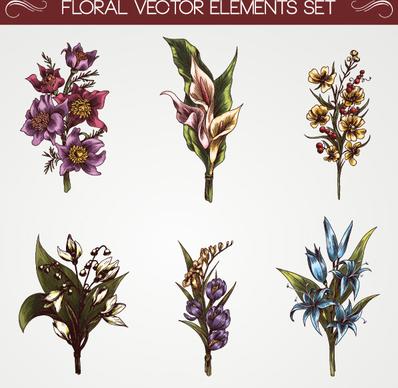 set of vintage flowers vector
