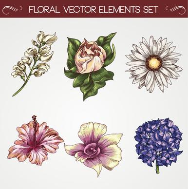 set of vintage flowers vector