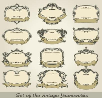 set of vintage frameworks elements vector