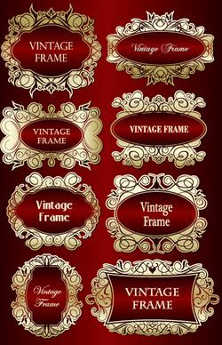 set of vintage gold frame design vector