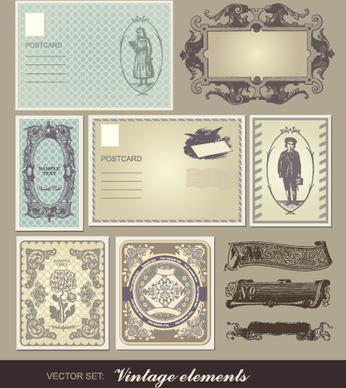 set of vintage post cards elements vector