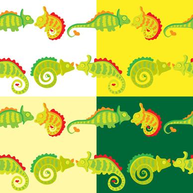 set of vivid cute chameleon vector