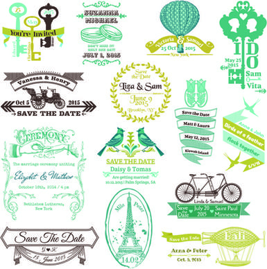 set of wedding logo design elements vector