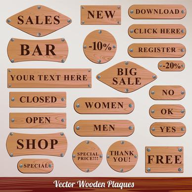 set of wooden plaques labels vector