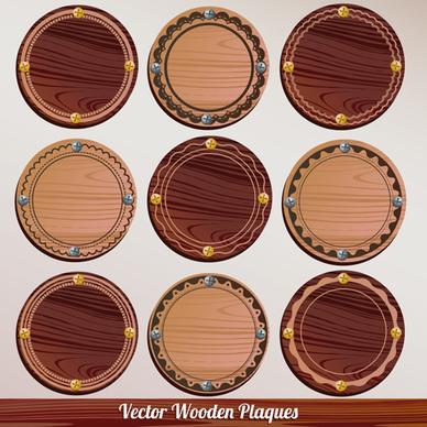 set of wooden plaques labels vector