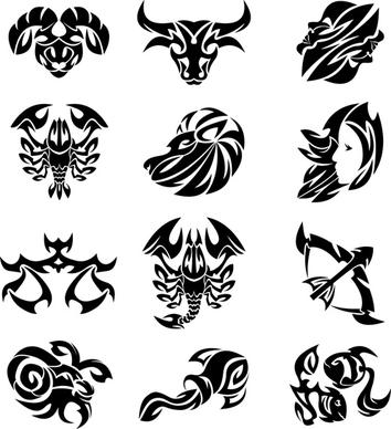 set of zodiak icon vector