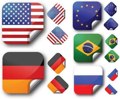 several national flags stickers vector