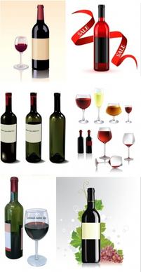 several wine bottles and glasses vector