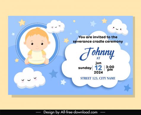 severance cradle ceremony invitation card template cute boy stylized clouds