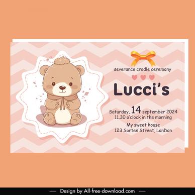 severance cradle ceremony invitation card template cute flat teddy bear handdraw