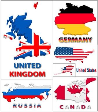 shape of the flag in several countries map