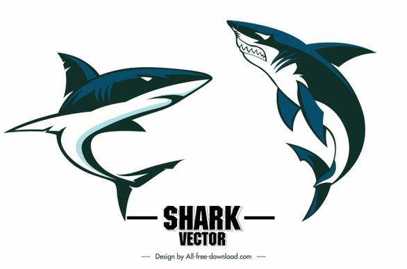shark icons dynamic swimming sketch