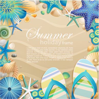 shells and starfishe holiday frame elements vector
