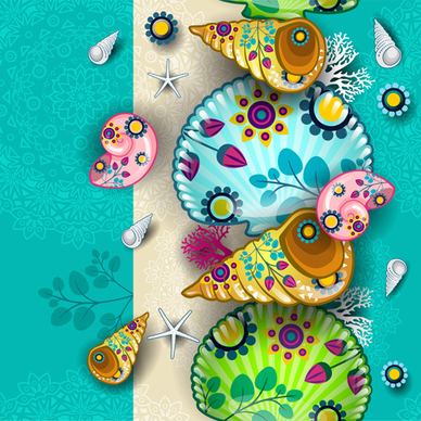 shells with marine elements vector background art