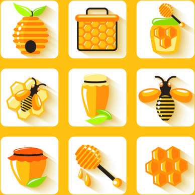 shiny bee honey icons vector