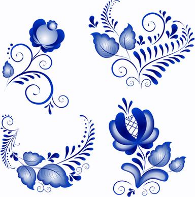 shiny blue flower ornaments vector