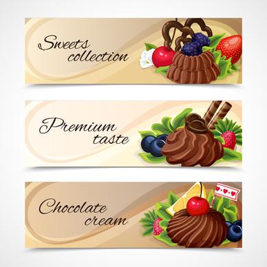 shiny chocolate and sweets vector banners
