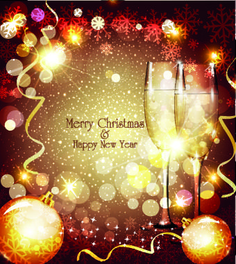 shiny christmas background and wineglass vector