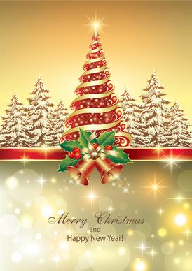 shiny christmas tree and bells vector background