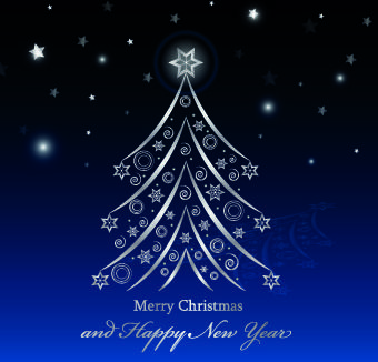 shiny christmas tree blue new year background