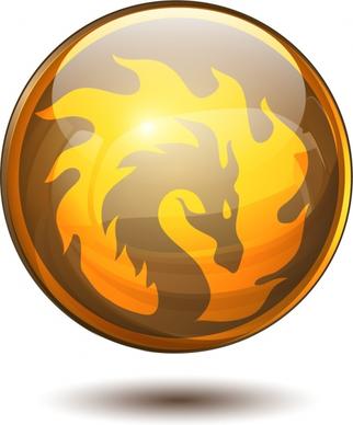 shiny circle medal template fire dragon icon decoration