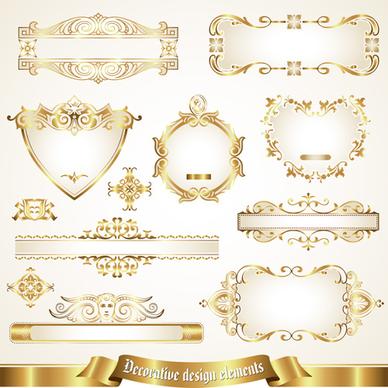 shiny gold framed labels ornament vector