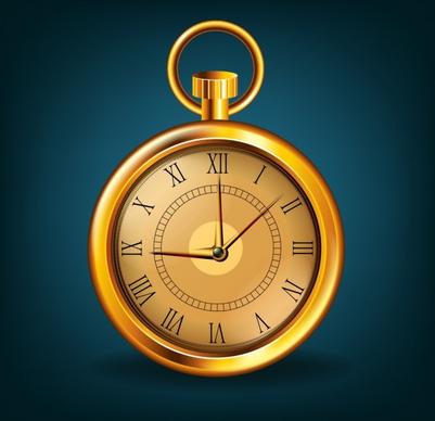 shiny golden clock icon classical portable design