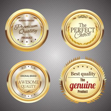 shiny golden round quality certification icons