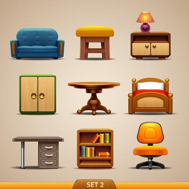 shiny modern furniture icons vector