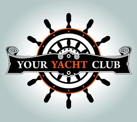 yacht club logotype dark retro steering wheel sketch