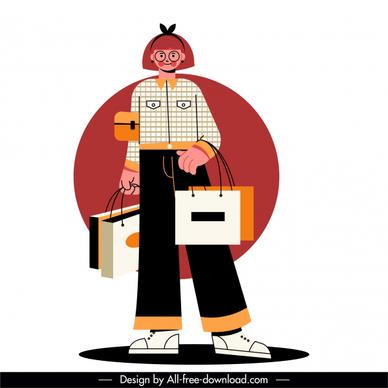 shopper woman icon colored cartoon character sketch