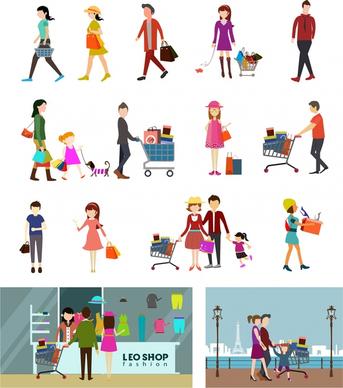 shopping activities design element human icons style