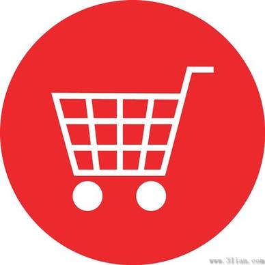 shopping cart icon vector red background