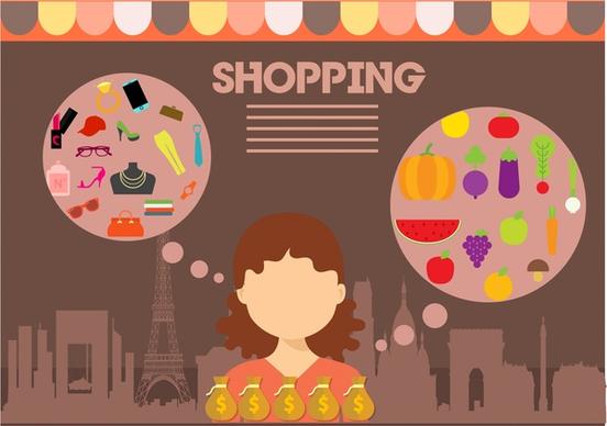 shopping concept design woman and speech baubles style