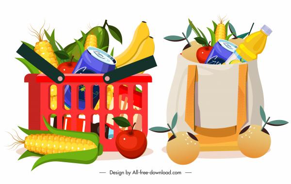 shopping design elements colorful symbols sketch