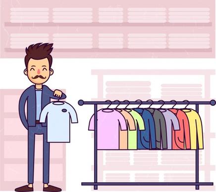 shopping drawing man clothes display icons colored cartoon