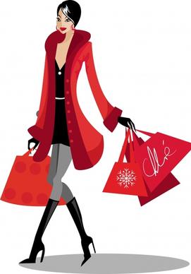 shopping icon elegant modern lady sketch cartoon character