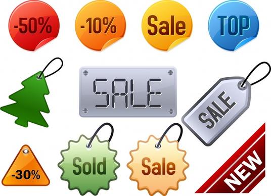 sales tags templates colored flat shapes