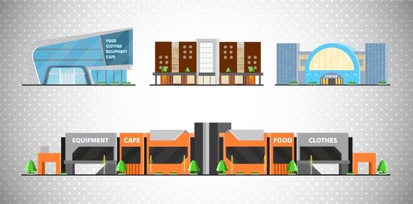 shopping mall icons illustration with colored sketch design