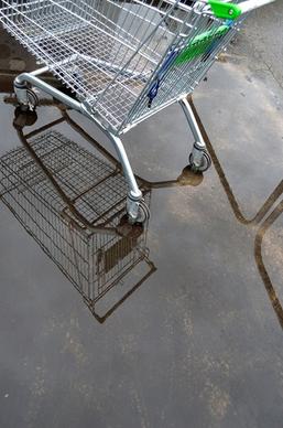 shopping trolley and puddle