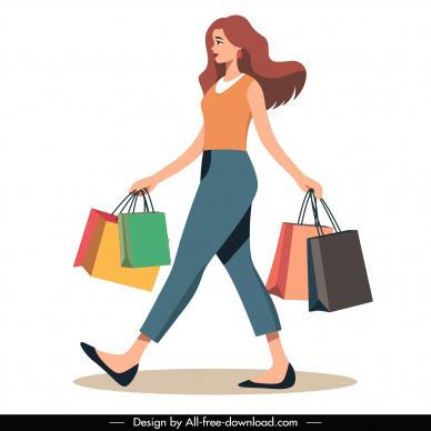 shopping woman design elements dynamic cartoon