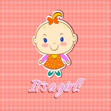 shower card template girl icon colored handdrawn design