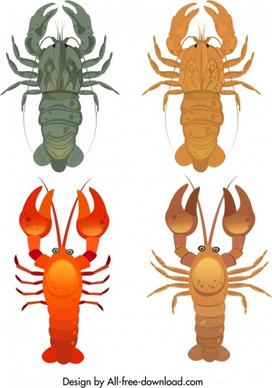 shrimp seafood icons lobster sketch colorful design