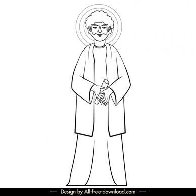 simon christian apostle icon black white retro cartoon character outline