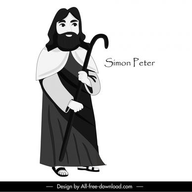 simon peter christian apostle icon black white cartoon character outline