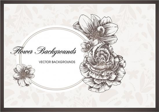 simple flowers background vector line art