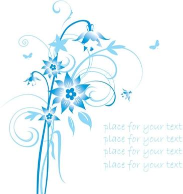 simple handpainted flowers and blue text background pattern vector 2