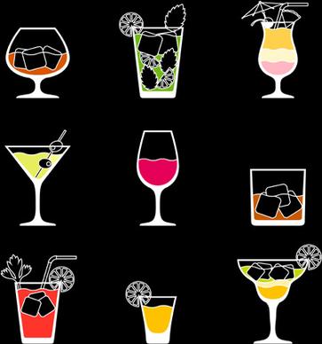 simple summer drink icons vectors