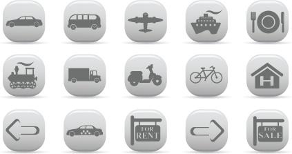 travel icons sets silhouette style rounded squares decoration