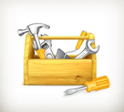 simple wooden toolbox vector